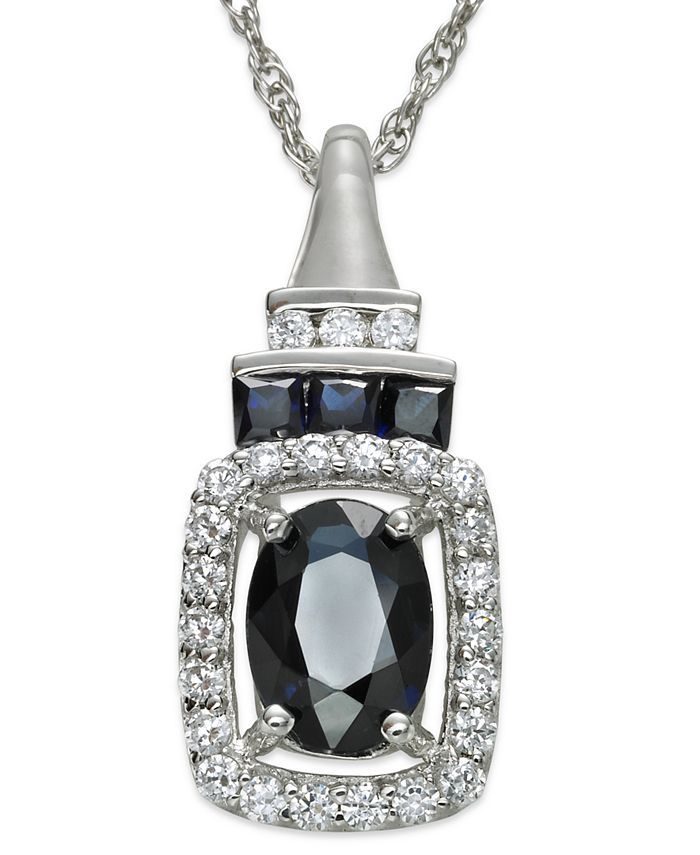 Macy's 14k White Gold Necklace, Sapphire (1 ct. t.w.) and Diamond (1/5 ct. t.w.) Pendant Macy's