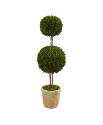 Nearly Natural - 4ft. Preserved Boxwood Double Ball Topiary Tree in Planter