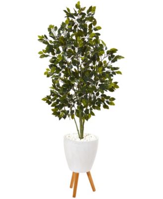 Nearly Natural - 5ft. Ficus Artificial Tree in White Planter with Stand