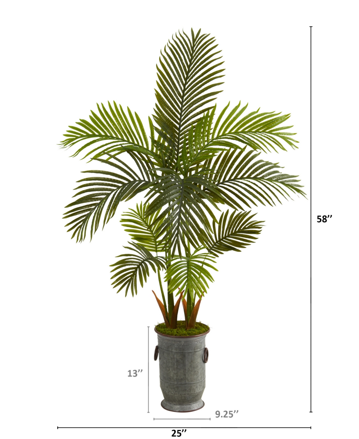 Nearly Natural 58in. Areca Palm Artificial Tree In Vintage Metal Planter In Green