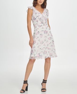 合馬公式アカウント1様　DKNY フリル DKNY Sleeveless Fit & Flare Floral Tie Waist Dress - Macy's