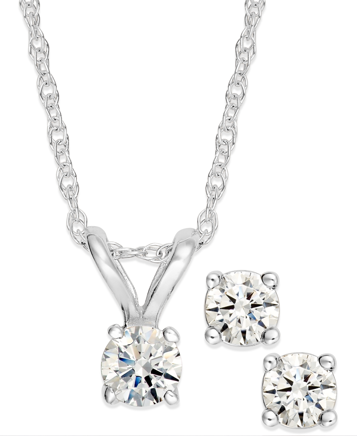 Round-Cut Diamond Pendant Necklace and Earrings Set in 10k Yellow or(1/4 ct. t.w.) - White Gold