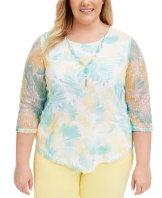 Alfred Dunner - Plus Size Spring Lake Printed-Mesh Top