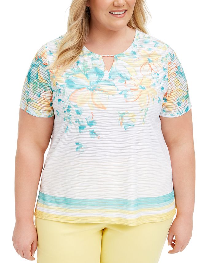 Alfred Dunner Plus Size Spring Lake Printed Top & Reviews Tops Plus