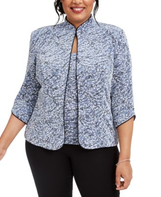 Plus Size Printed Mandarin Jacket & Top Set