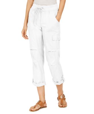 white cropped cargo pants