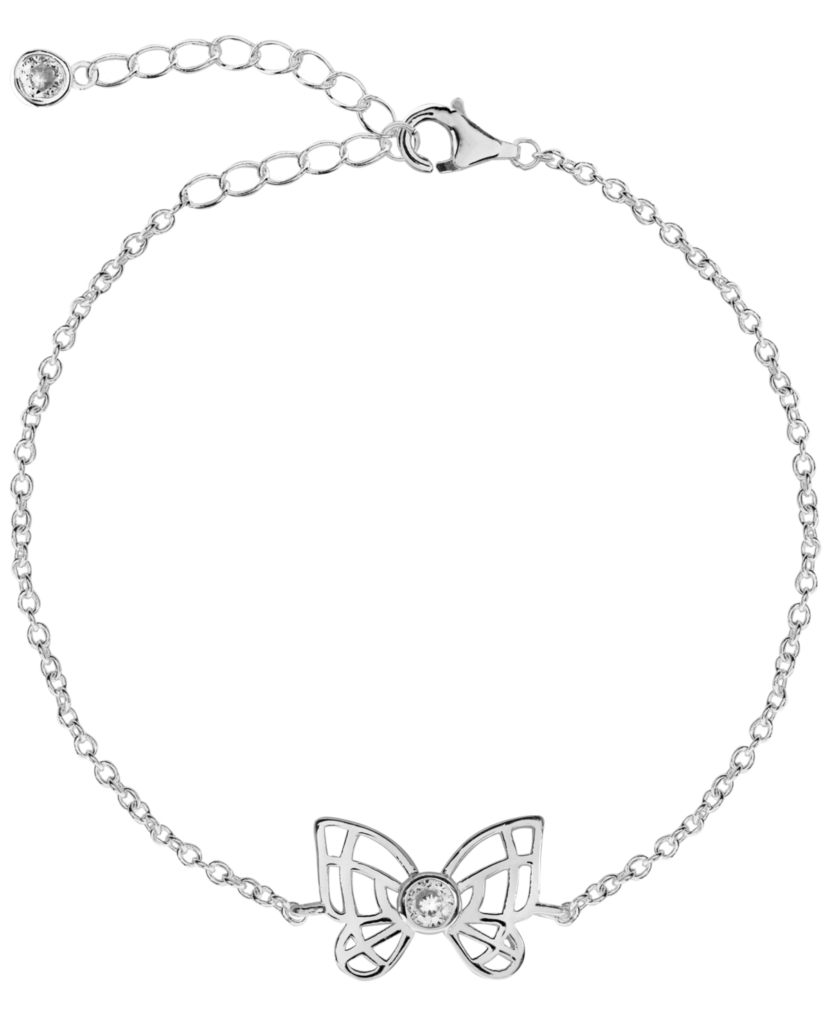 Bodifine Cubic Zirconia Butterfly Sterling Silver-Tone Anklet - Silver