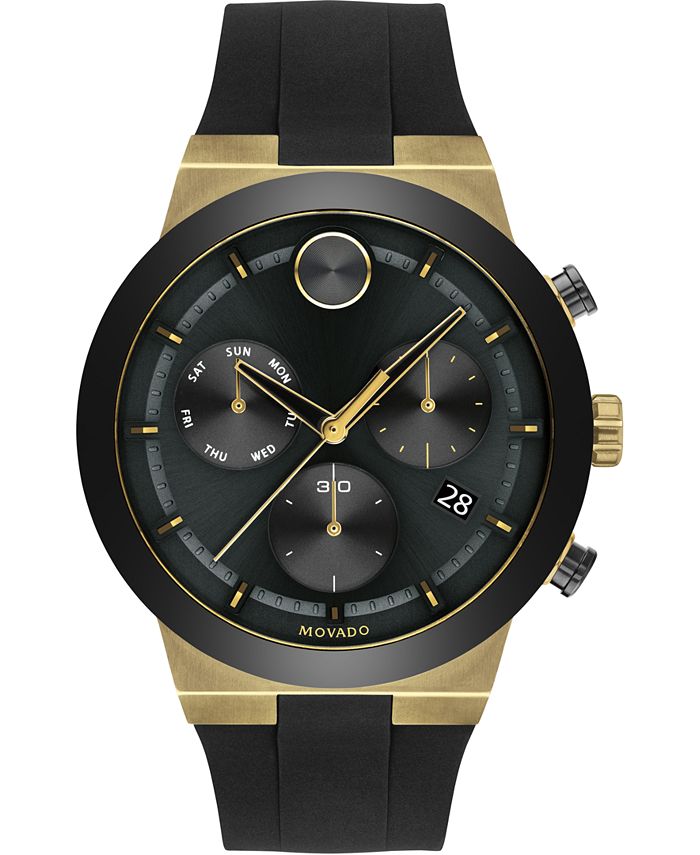 【50%OFF】 特別価格Movado Black,好評販売中 Strap, Silicone with Watch Quartz Swiss Steel Stainless Men's ペアウォッチ Men's Swiss Chronograph BOLD Black Silicone Strap Watch 44mm