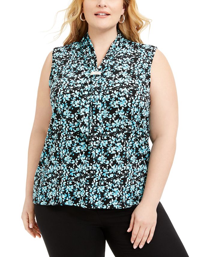 Adrienne Vittadini Plus Size Printed Scarf Top - Macy's