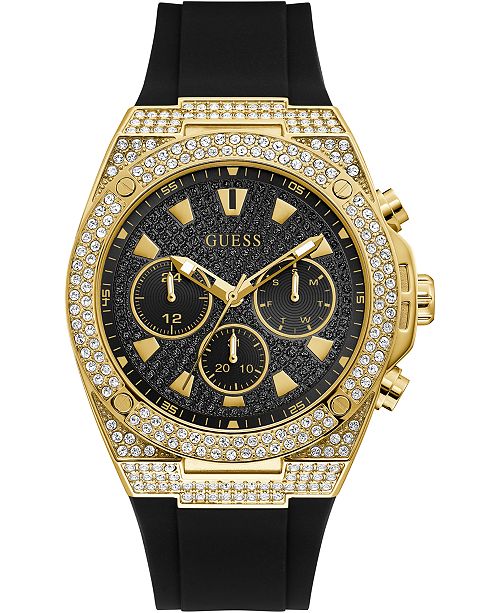 Guess Men S Black Silicone Strap Watch 45mm Reviews Watches