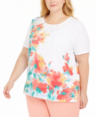 Alfred Dunner - Plus Size Classics Embellished Floral-Print Top
