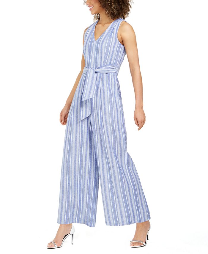 Calvin Klein Striped Belted Jumpsuit & Reviews - Pants & Capris - Women ...