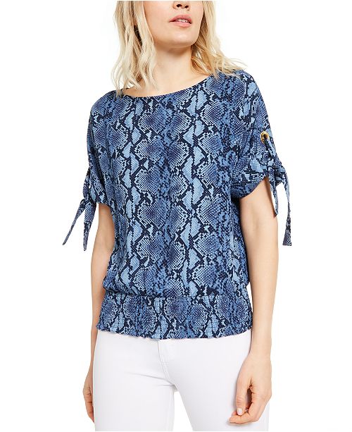 Michael Kors Snake Print Smocked Blouse Reviews Tops Women