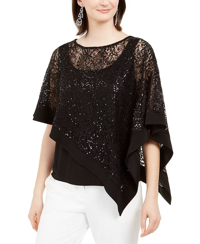R & M Richards Sequinned-Overlay Top - Macy's