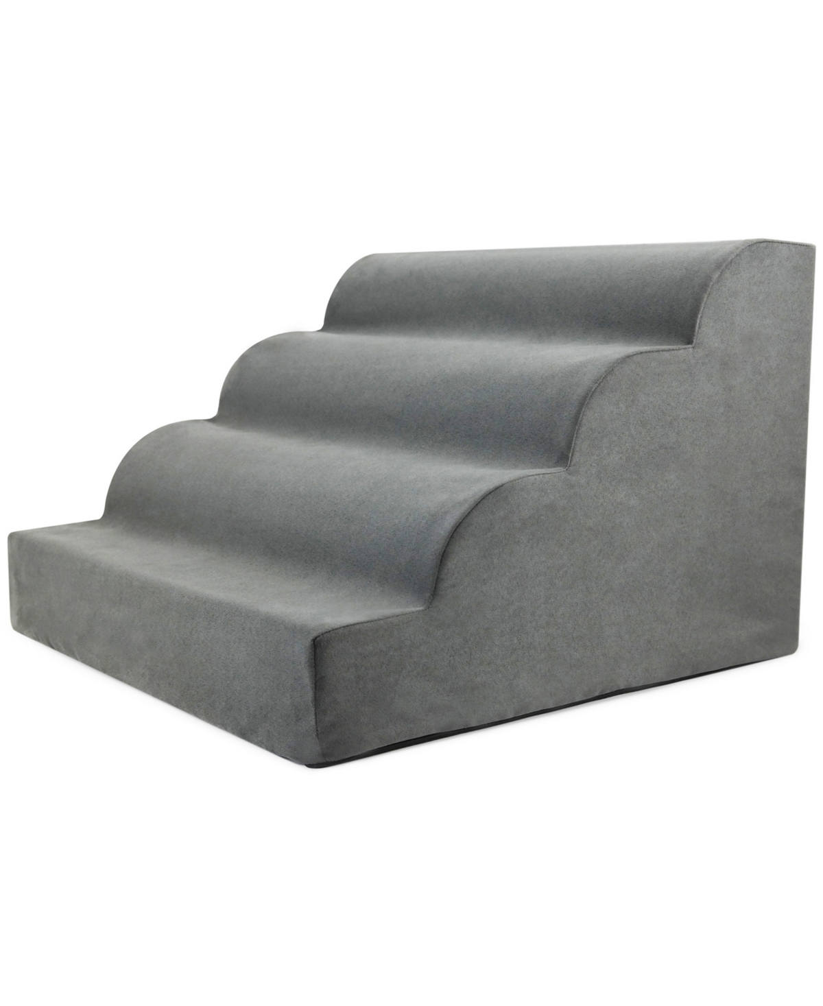 Home Base Pet Stairs, 4-Step Dog Steps for Bed and Couch, Soft Ramp for Cats and Dogs, High Density Foam Scalloped Design - Gray