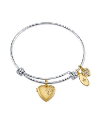 Photo 1 of UNWRITTEN Fine Silver Plated Satin Heart Locket Adjustable Bangle Bracelet