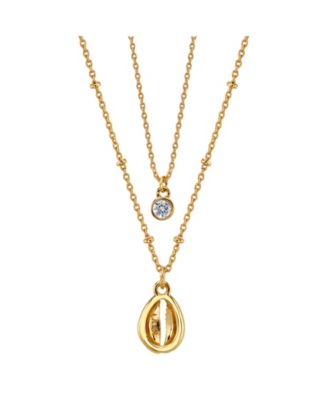 Unwritten - Gold Flash Plated Shell Layered Pendant Necklace with Mini Cubic Zirconia Pendant