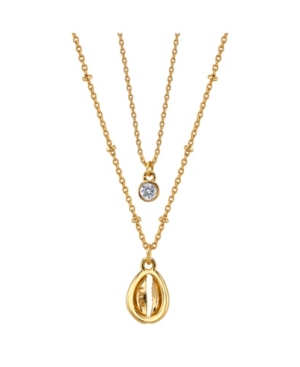 image of Unwritten Gold Flash Plated Shell Layered Pendant Necklace with Mini Cubic Zirconia Pendant