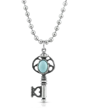 image of 2028 Silver-Tone Turquoise Key Necklace