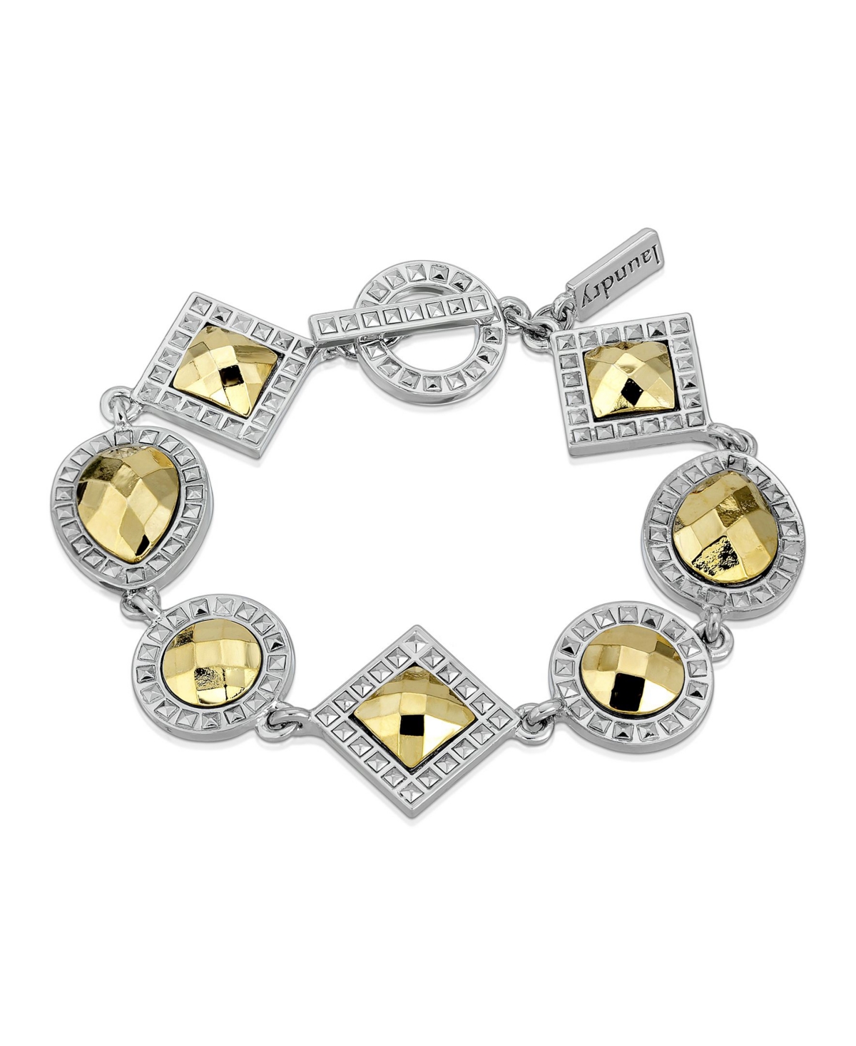 2028 Silver-tone And Gold-tone Stone Multi Stone Toggle Bracelet In Multi