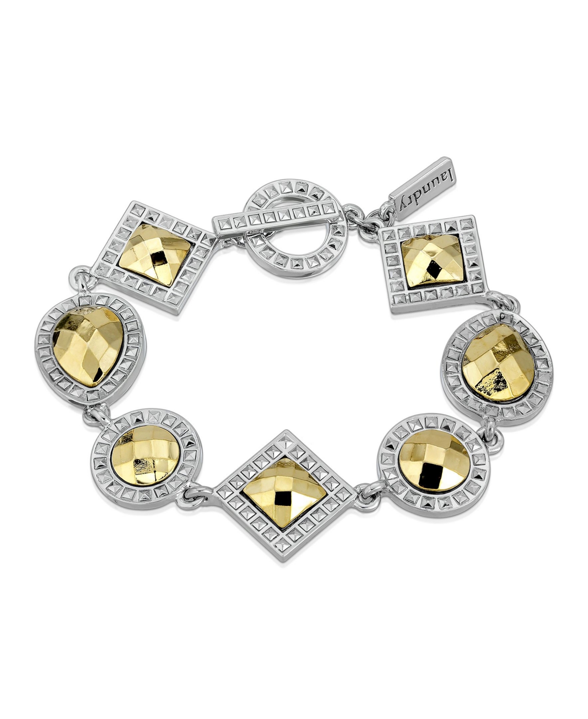 2028 Silver-tone And Gold-tone Stone Multi Stone Toggle Bracelet