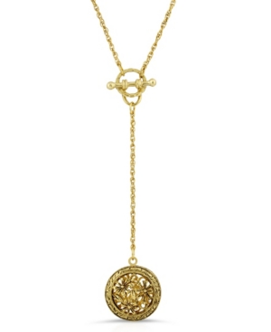 image of 2028 Gold-Tone Dipped Round Floral Locket with Toggle Chain Necklace