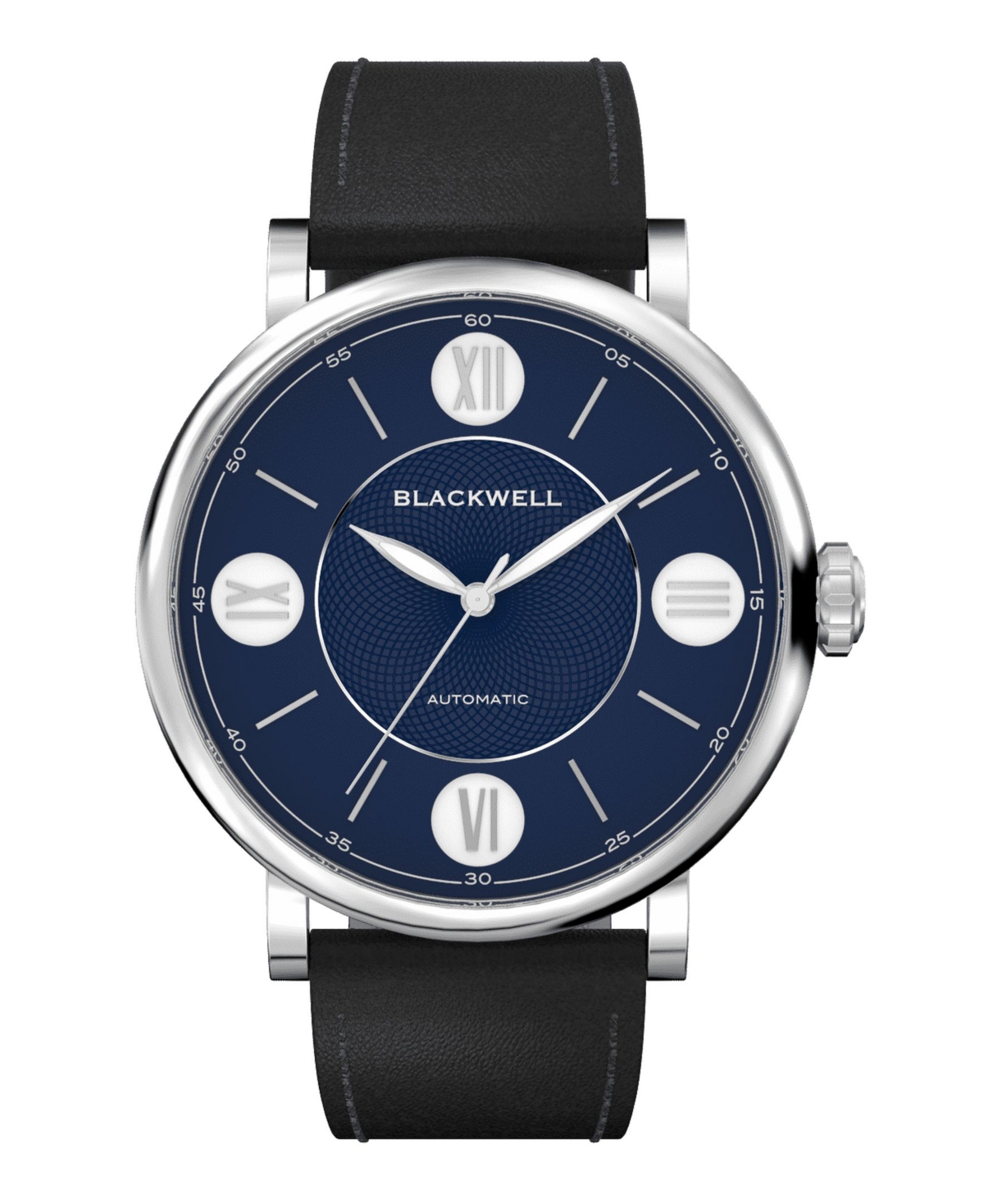 Blackwell Dark Blue Dial with Silver Tone Steel and Black Leather Watch 44 mm