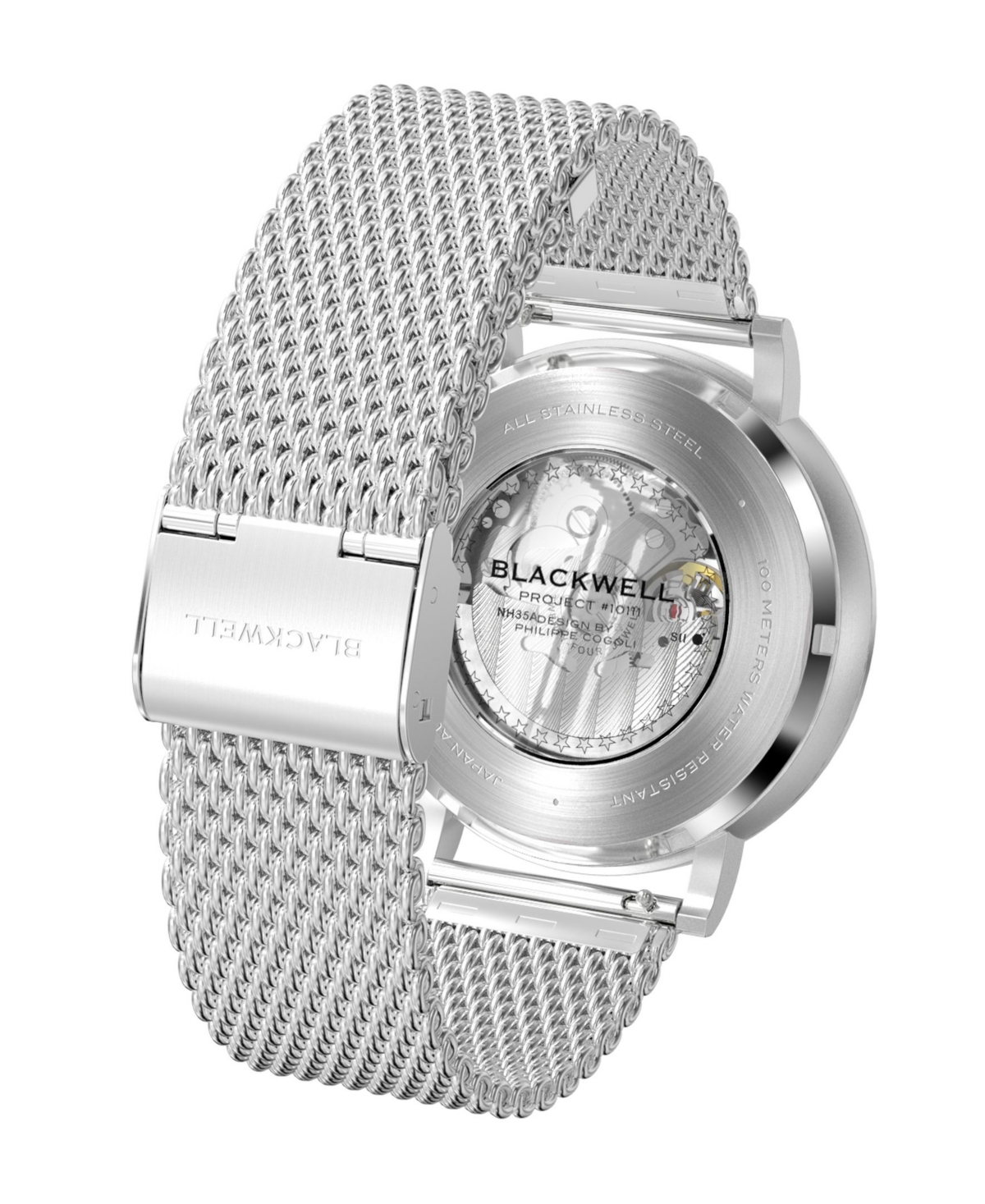 Blackwell Sunray Black Dial withTone Steel andTone Steel Mesh Watch 44 mm - Silver
