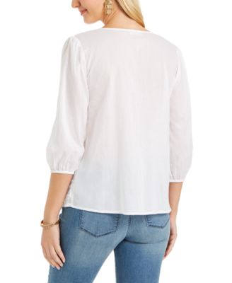 Style & Co. Women's Petites Embroidered V Neck Tank Top - Relaxed Fit Hip Length