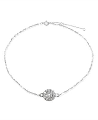 Cubic Zirconia Pav&eacute; Disc Ankle Bracelet in Sterling Silver or 18K Gold-Plated Sterling Silver