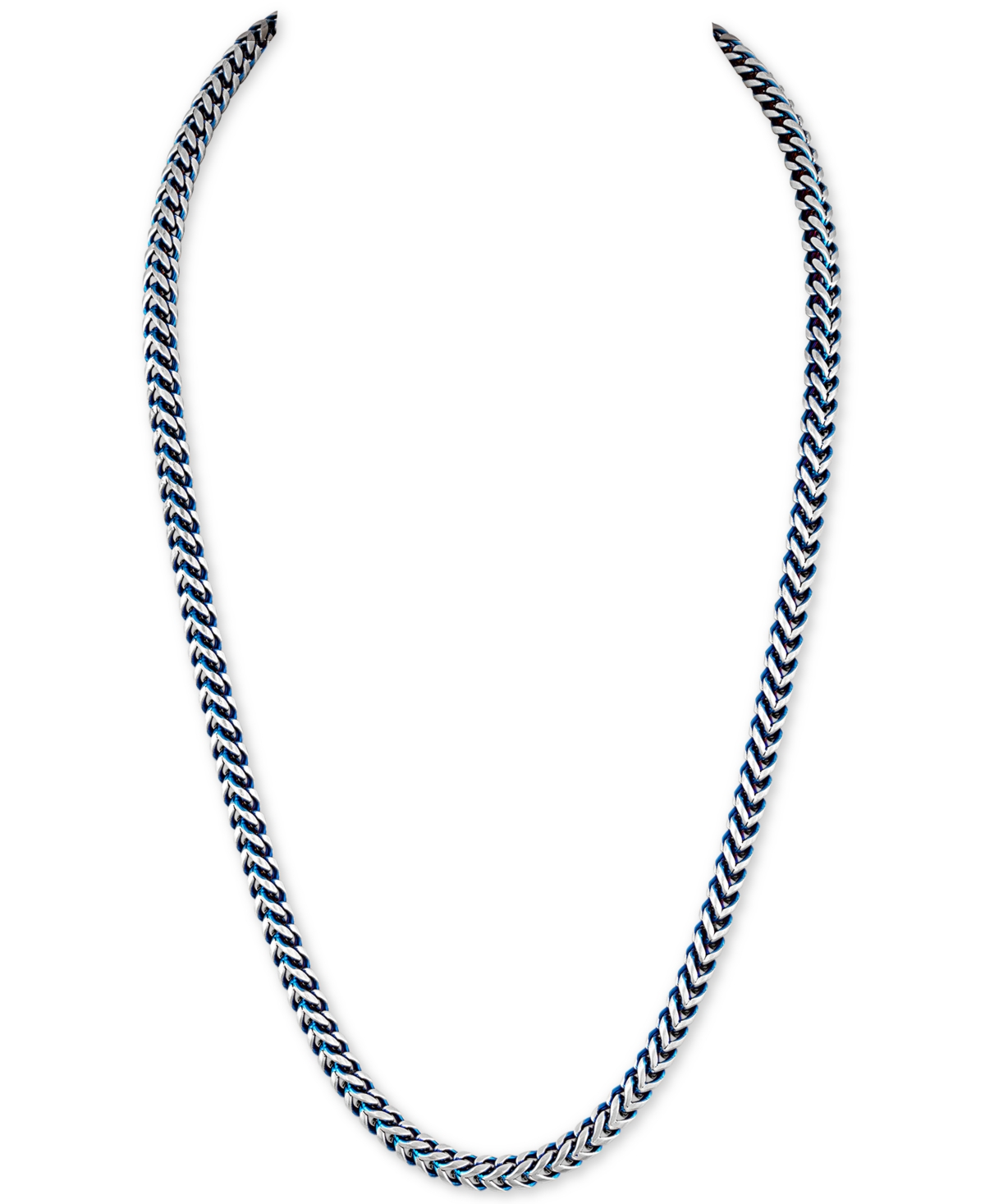 Fox Chain Necklace in Stainless Steel and Blue Ion-Plate, Created for Macy's - Silver