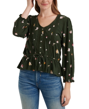 image of Lucky Brand Floral-Print Peplum-Hem Top