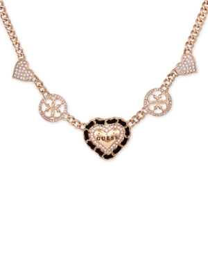 image of Guess Gold-Tone Crystal Heart Frontal Necklace, 16