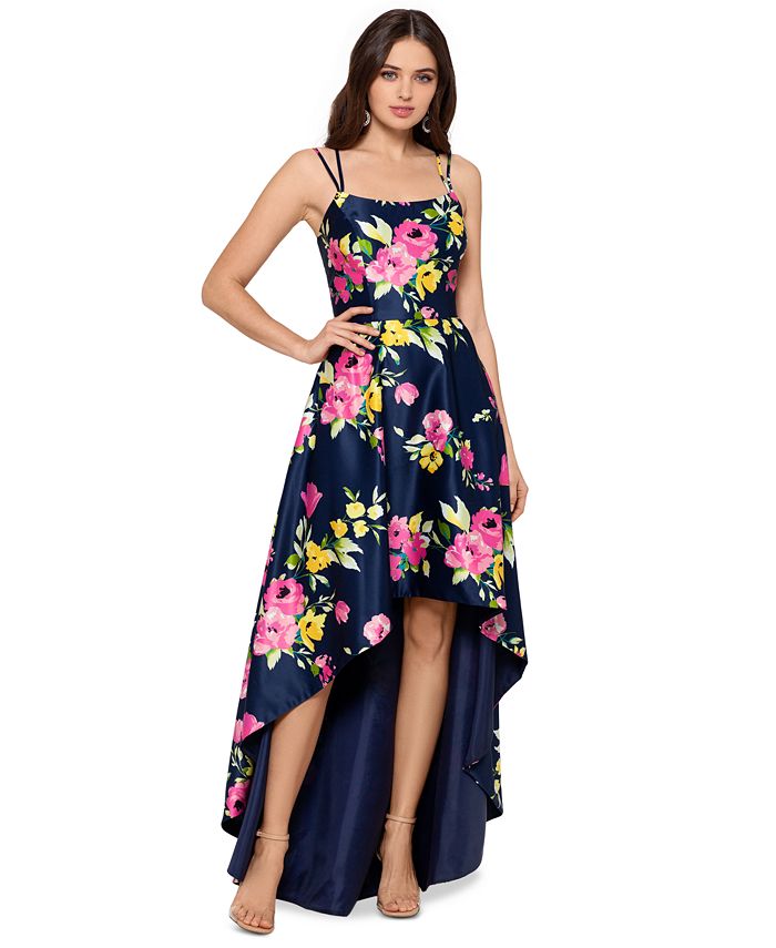 XSCAPE Floral-Print High-Low Ball Gown - Macy's