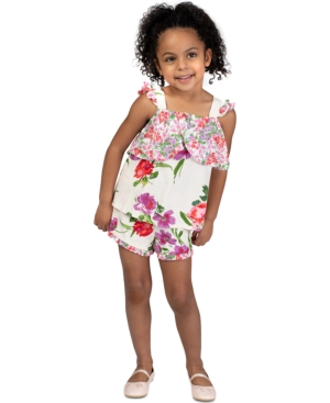 Little Girls Sleeveless Floral Twin Printed Top and Short Set 2 Piece