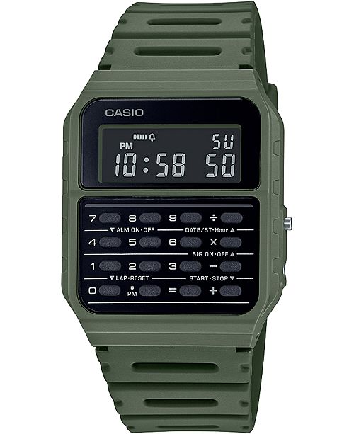 Casio Unisex Digital Calculator Green Resin Strap Watch 34 4mm