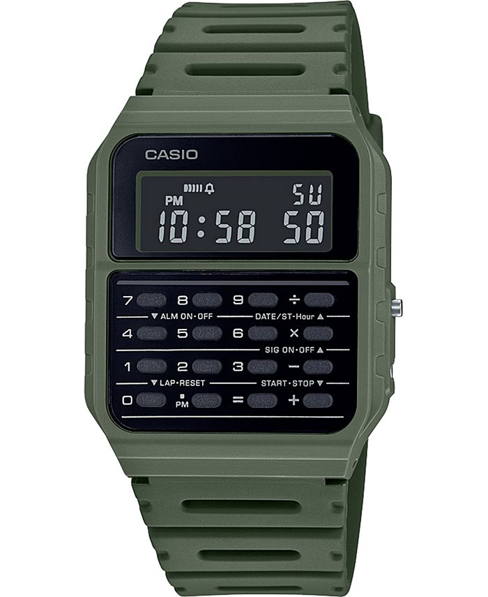 Casio - Unisex Digital Calculator Green Resin Strap Watch 34.4mm