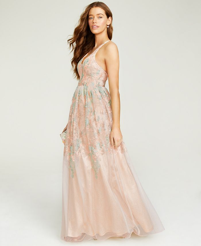 City Studios Juniors' Floral-Embroidered Gown & Reviews - Dresses ...