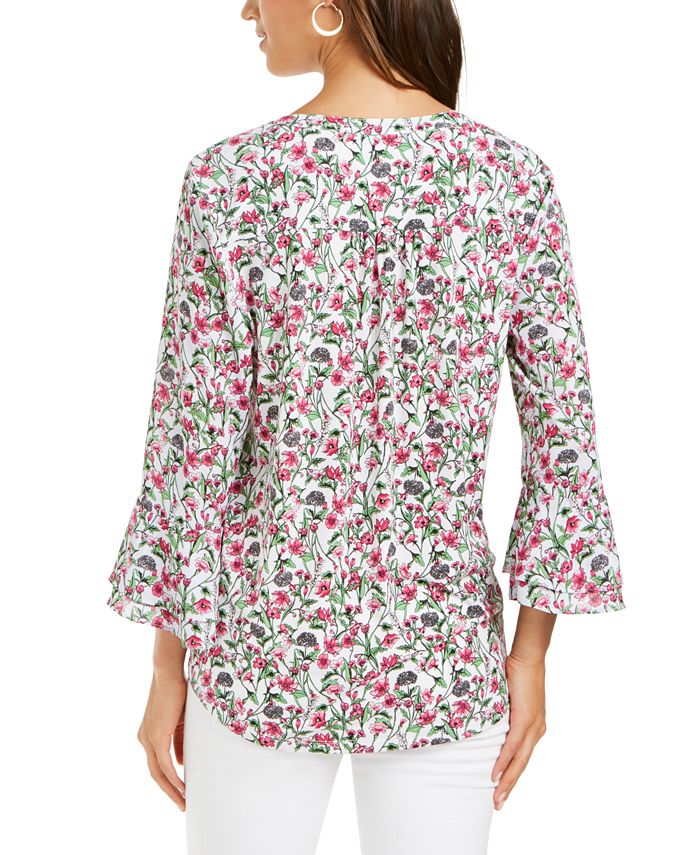 Charter Club Petite Floral-Print Pintucked Top, Created for Macy's - Macy's
