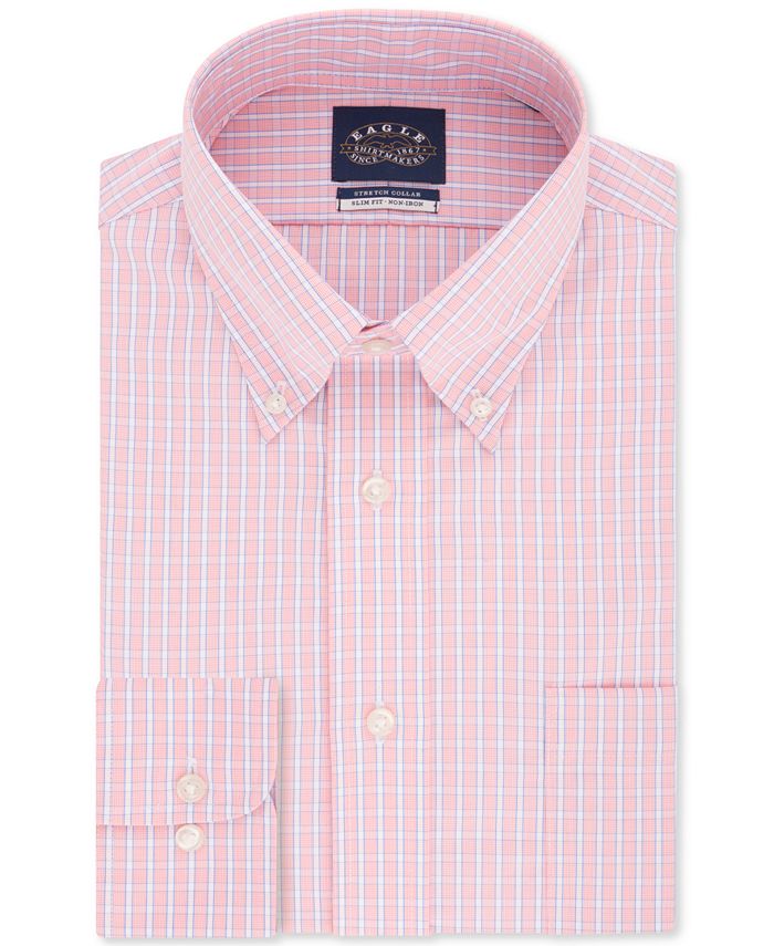 Eagle Men's SlimFit NonIron Flex Collar Dusty Coral Check Dress Shirt