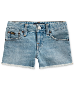 Shop Polo Ralph Lauren Little Girls Frayed Denim Shorts In Cardell Wash
