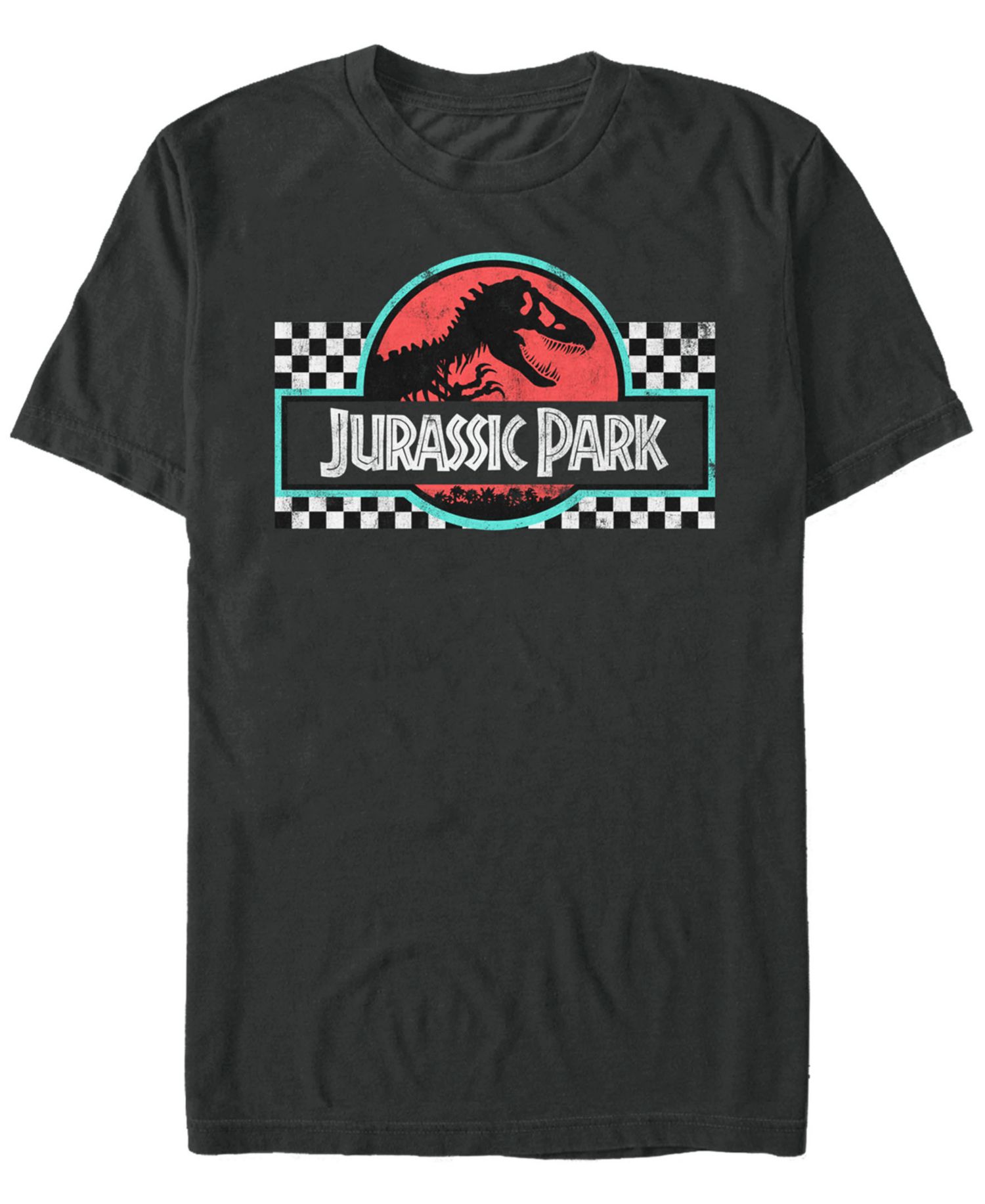 Jurassic Park Men's Retro Colors Checkered Logo Short Sleeve T-Shirt