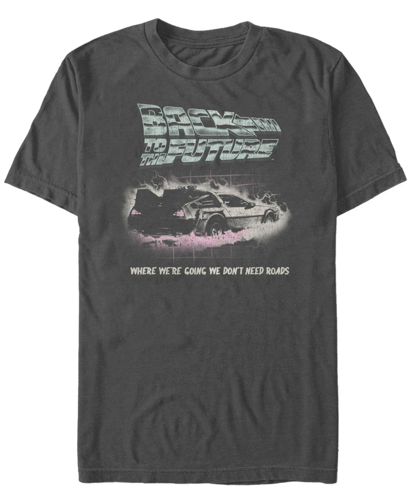 Мужская футболка Fifth Sun Back to the Future Franchise Delorean We Don't Need Roads Short Sleeve, цвет: Угольный — фото 1