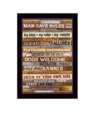 Man Cave Rules By Marla Rae, Printed Wall Art, Ready to hang, Black Frame, 14