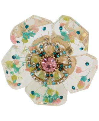 Betsey Johnson - Gold-Tone Crystal Flower Statement Stretch Ring