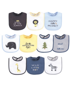 Hudson Baby Baby Boys Safari Terry Drooler Bibs with Fiber Filling Pack of 10