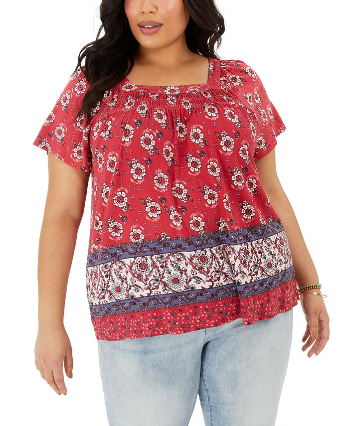 Style & Co Plus Size Cotton Square-Neck Top, Created for Macy's