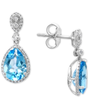 image of Effy Blue Topaz (4-1/2 ct. t.w.) & Diamond (1/3 ct. t.w.) Drop Earrings in 14k White Gold