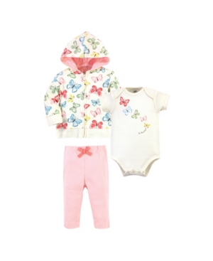 Touched by Nature Baby Girls and Boys Butterflies Hoodie Bodysuit or Tee Top and Pant Pack of 3