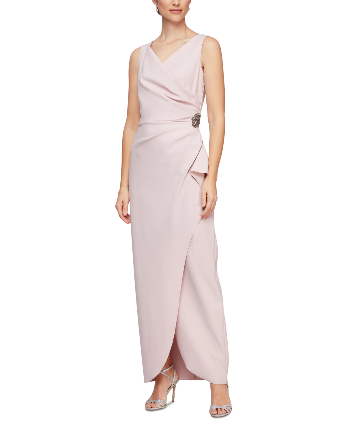 Draped Embellished Compression Column Gown - Blush Pink